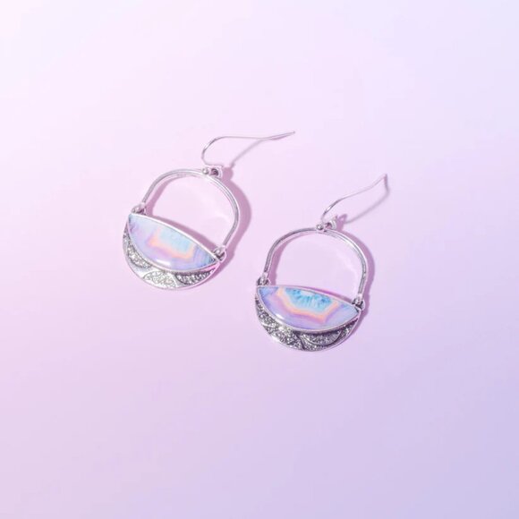 Geode Style French Hook Silver Earrings Pinks Purples Blues NWT - Picture 7 of 7